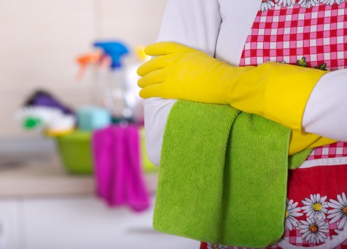 Cleaner Finchley cleaner wearing protective equipment during service